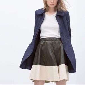Zara Olive Green Ivory Faux Leather Skater Skirt M